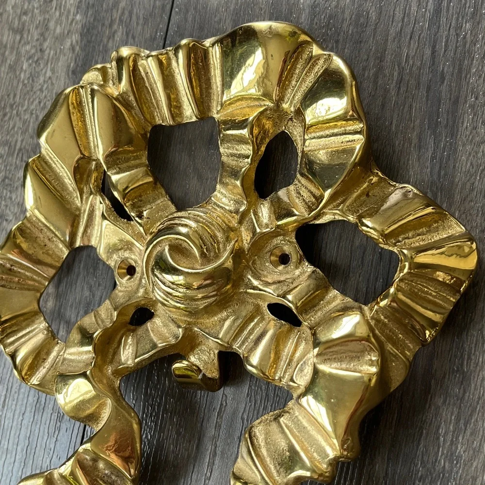 Vintage The Bombay Company Solid Brass Ribbon Bow Wall Hook Hanger
